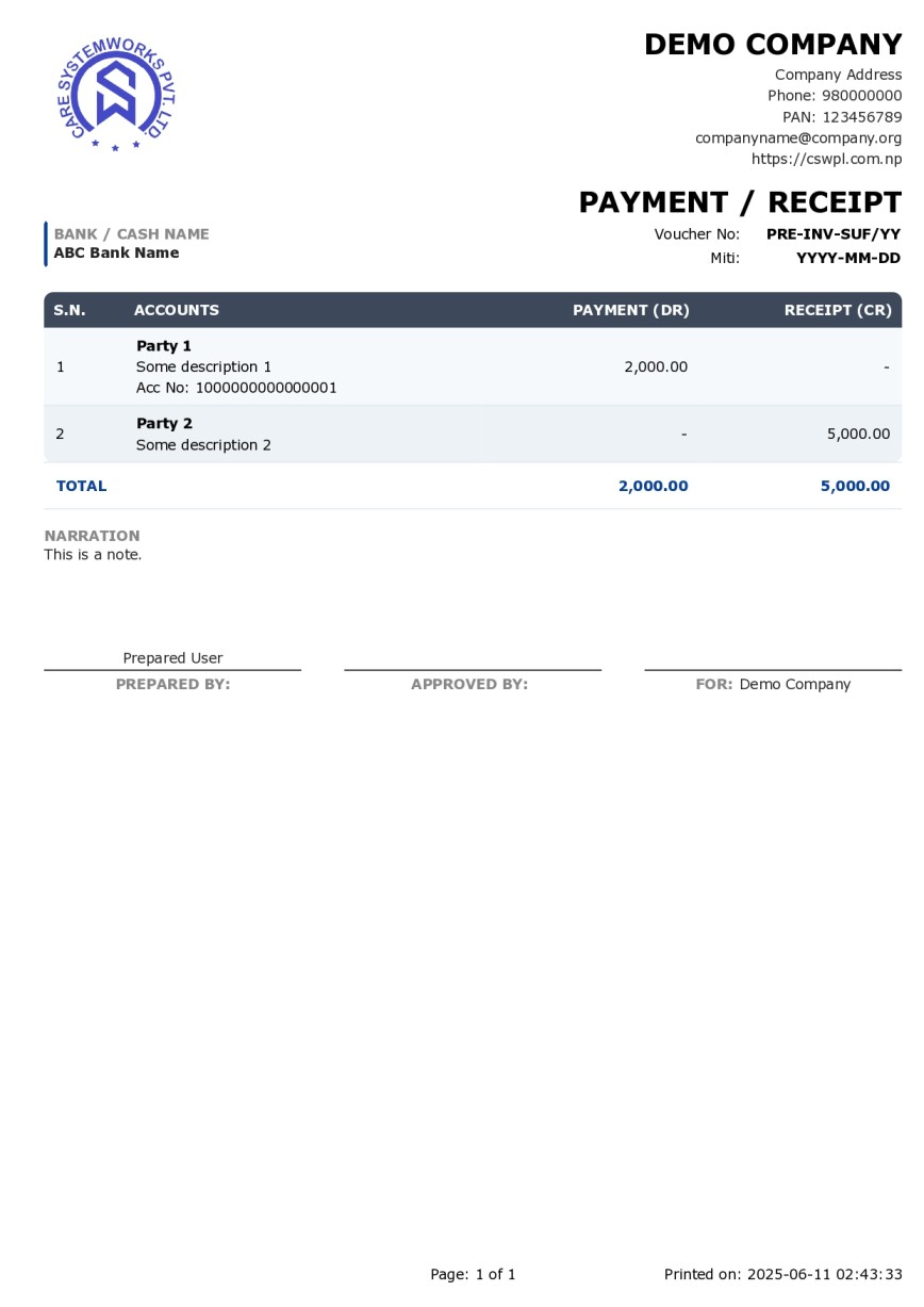 Payment / Receipt Full