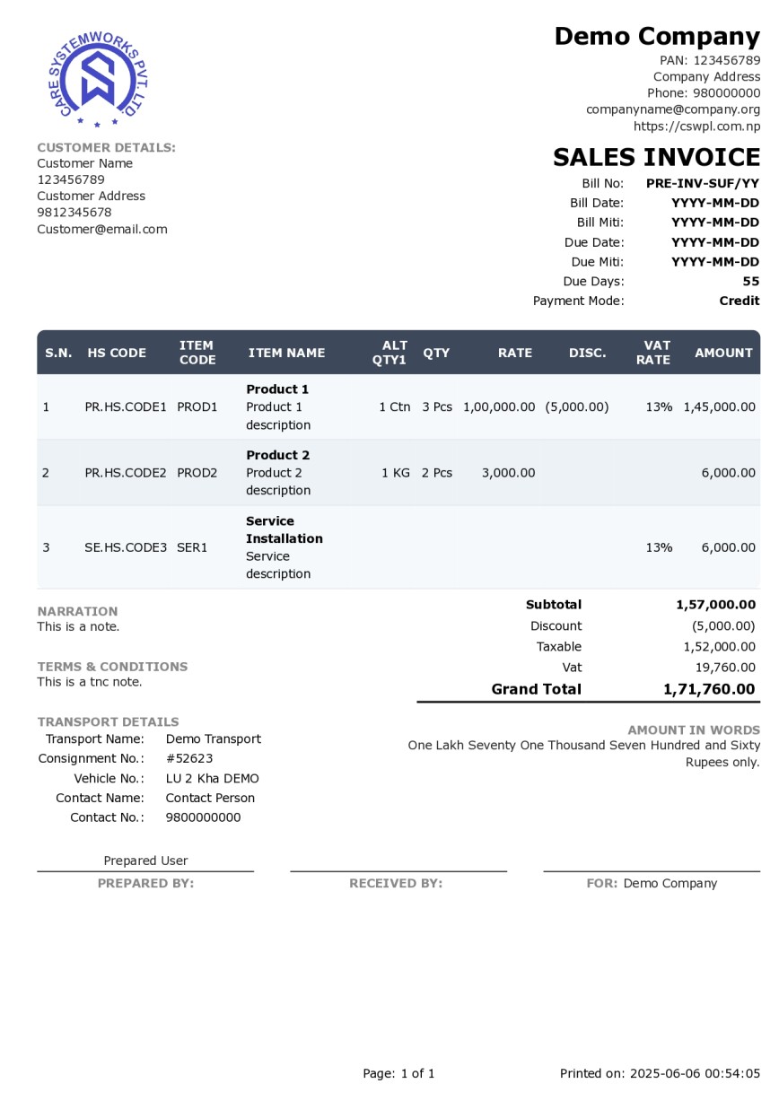 Sales Invoice